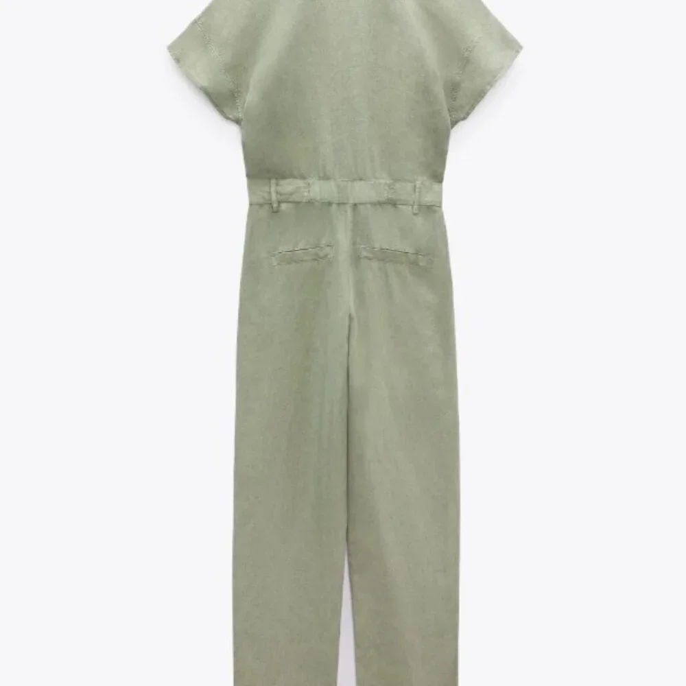 ZARA Green Khaki Linen Blend Short Sleeve Jumpsuit SIZE S 8200/708/506